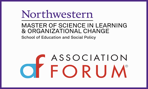 A close-up of a white card with Association Forum of Chicagoland text written 